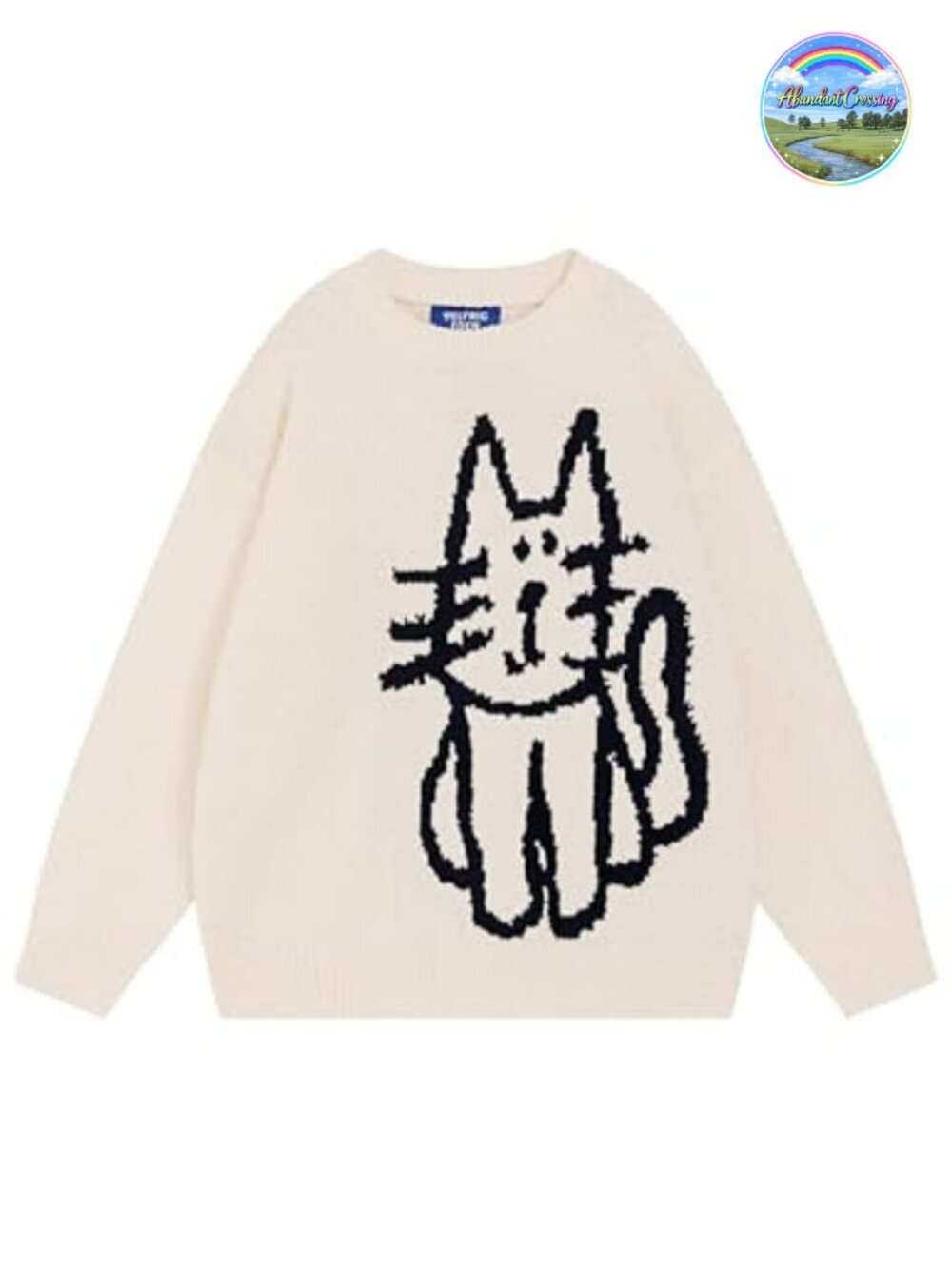 Cute Printed Oversized Kitten Sweater Pullover Soft Knit